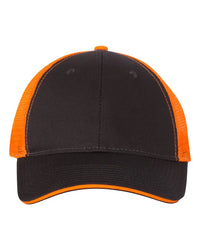 Valucap S102 Sandwich Trucker Cap - Charcoal Neon Orange - Charcoal Neon Orange / One Size Fits Most