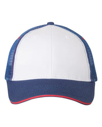 Valucap S102 Sandwich Trucker Cap - White Royal Red - White Royal Red / One Size Fits Most