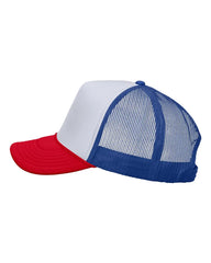 Valucap VC700 Foam Mesh-Back Trucker Cap - White Royal Red - White Royal Red / One Size Fits Most
