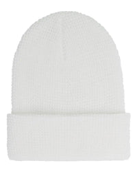 YP Classics 2501K Waffle Cuffed Knit Beanie - White - White / One Size Fits Most