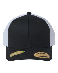 YP Classics 6606R Sustainable Retro Trucker Cap - Black White - Black White / One Size Fits Most