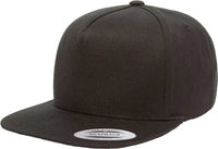 Yupoong 6007 Classics 5-Panel Cotton Twill Snapback Cap - Black - Black / 6 5/8’’ - 7 5/8’’