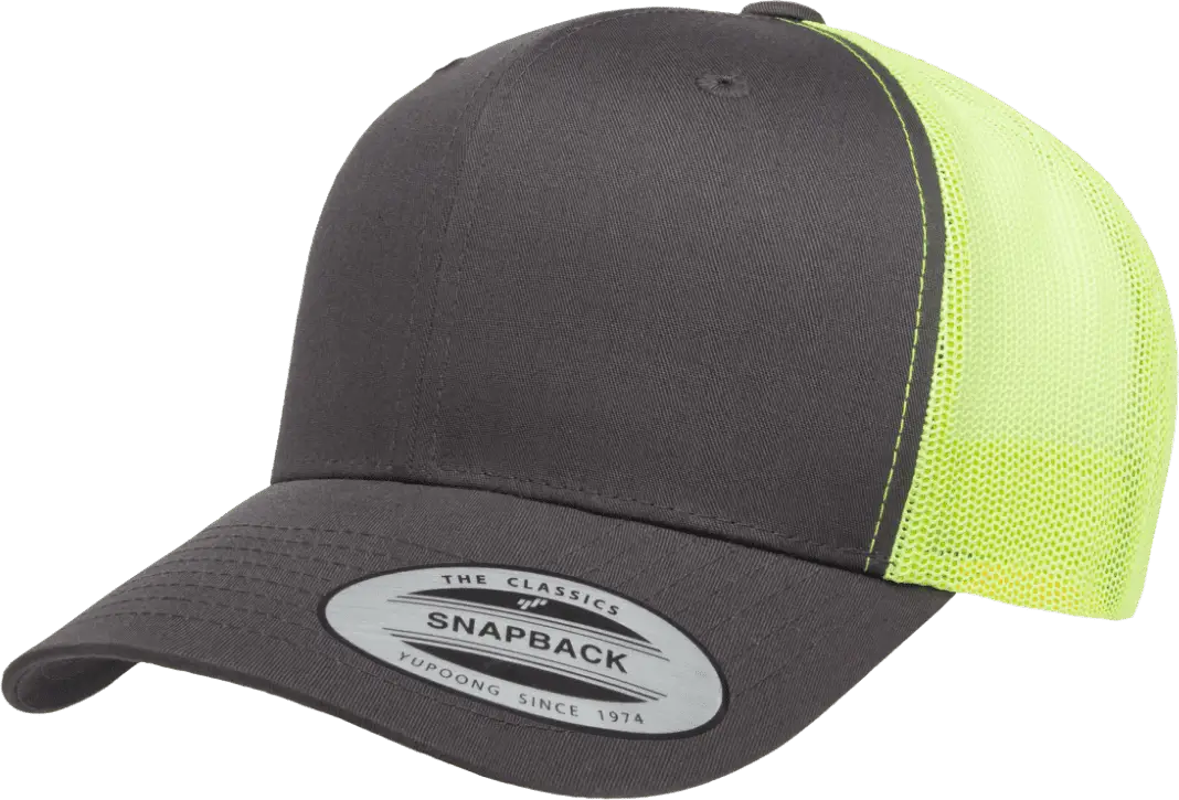 Yupoong 6606T Classics Retro Trucker Cap 2 Tone Charcoal Neon Green Dark Gray Green / 6 5/8’’ 7 5/8’’