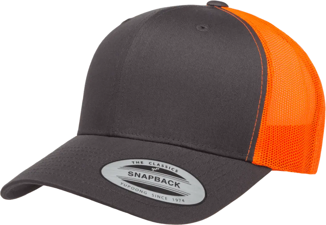 Yupoong 6606T Classics Retro Trucker Cap 2-Tone - Charcoal Neon Orange - Dark Gray Orange / 6 5/8’’ - 7 5/8’’